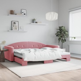 Pink velvet trundle sofa bed 90x200 cm by vidaXL, Beds and slatted bases - Ref: Foro24-3197304, Price: 271,44 €, Discount: %