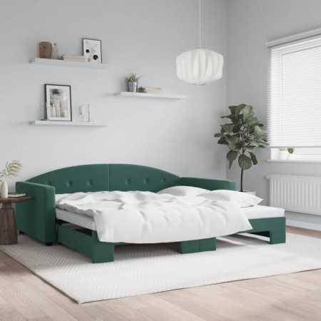 Dark green velvet trundle sofa bed 100x200 cm by vidaXL, Beds and slatted bases - Ref: Foro24-3197310, Price: 281,01 €, Disco...