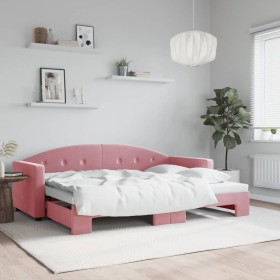 Pink velvet trundle sofa bed 80x200 cm by vidaXL, Beds and slatted bases - Ref: Foro24-3197297, Price: 280,99 €, Discount: %