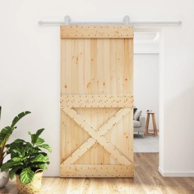 Puerta corredera con herrajes madera maciza de pino 100x210 cm de vidaXL, Puertas - Ref: Foro24-3203121, Precio: 203,74 €, De...