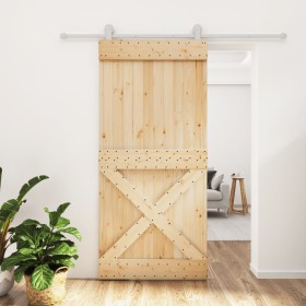 Puerta corredera con herrajes madera maciza de pino 95x210 cm de vidaXL, Puertas - Ref: Foro24-3203120, Precio: 221,99 €, Des...