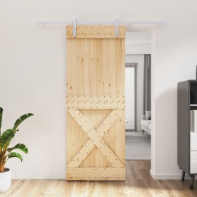 Puerta corredera con herrajes madera maciza de pino 80x210 cm de vidaXL, Puertas - Ref: Foro24-3203017, Precio: 163,36 €, Des...