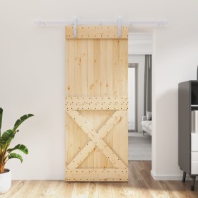 Schiebetür mit Beschlägen aus massivem Kiefernholz, 85 x 210 cm von vidaXL, Türen - Ref: Foro24-3203018, Preis: 186,57 €, Rab...