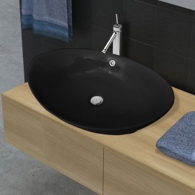 Lavabo Oval de cerámica negra de lujo con desagüe, 59 x 38,5 cm de vidaXL, Lavabos - Ref: Foro24-140680, Precio: 64,71 €, Des...