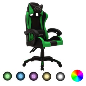 Gaming-Stuhl mit RGB-LED-Leuchten aus grünem und schwarzem Kunstleder von vidaXL, Bürostühle - Ref: Foro24-287999, Preis: 195...