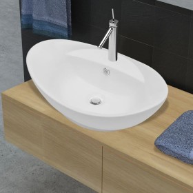 Oval ceramic sink with faucet hole and overflow. by vidaXL, Sinks - Ref: Foro24-140678, Price: 77,97 €, Discount: %