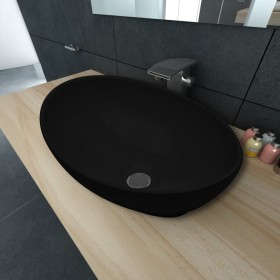 Lavabo ovalado de cerámica negro 40x33 cm de vidaXL, Lavabos - Ref: Foro24-140675, Precio: 52,55 €, Descuento: %