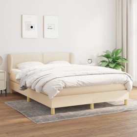 Box spring bed with cream fabric mattress 140x190 cm by vidaXL, Beds and slatted bases - Ref: Foro24-3126722, Price: 446,99 €...