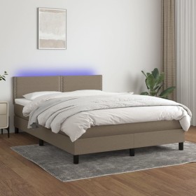 Box spring bed with mattress and LED lights taupe gray fabric 140x190 cm by vidaXL, Beds and slatted bases - Ref: Foro24-3133...