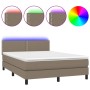 Boxspringbett mit Matratze und LED-Leuchten taupegrauer Stoff 140x190 cm von vidaXL, Betten und Lattenroste - Ref: Foro24-313...