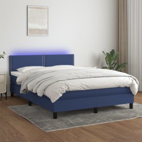 Box spring bed mattress and LED lights blue fabric 140x190 cm by vidaXL, Beds and slatted bases - Ref: Foro24-3133075, Price:...