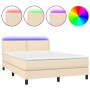 Boxspringbett-Matratze und LED-Leuchten, cremefarbener Stoff, 140 x 190 cm von vidaXL, Betten und Lattenroste - Ref: Foro24-3...