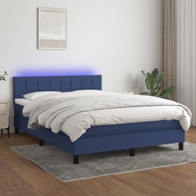 Box spring bed mattress and LED lights blue fabric 140x190 cm by vidaXL, Beds and slatted bases - Ref: Foro24-3133155, Price:...