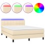 Cama box spring colchón y luces LED tela crema 140x190 cm de vidaXL, Camas y somieres - Ref: Foro24-3133154, Precio: 454,72 €...