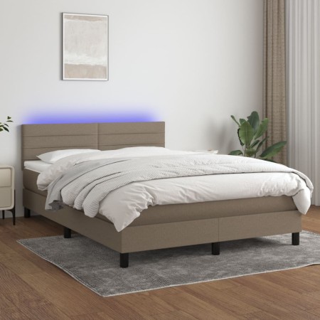 Box spring bed with mattress and LED lights taupe gray fabric 140x190 cm by vidaXL, Beds and slatted bases - Ref: Foro24-3133...