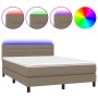 Boxspringbett mit Matratze und LED-Leuchten taupegrauer Stoff 140x190 cm von vidaXL, Betten und Lattenroste - Ref: Foro24-313...