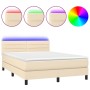 Boxspringbett-Matratze und LED-Leuchten, cremefarbener Stoff, 140 x 190 cm von vidaXL, Betten und Lattenroste - Ref: Foro24-3...