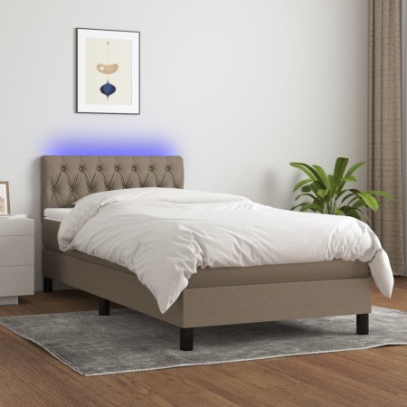 Cama box spring colchón y luces LED tela gris taupe 90x190 cm de vidaXL, Camas y somieres - Ref: Foro24-3133361, Precio: 331,...