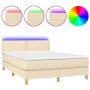 Cama box spring colchón y luces LED tela crema 140x190 cm de vidaXL, Camas y somieres - Ref: Foro24-3133634, Precio: 453,31 €...