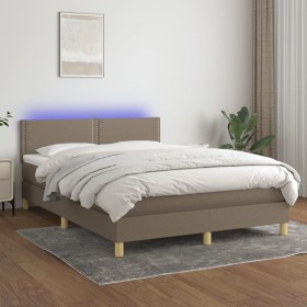 Boxspringbett mit Matratze und LED-Leuchten taupegrauer Stoff 140x190 cm von vidaXL, Betten und Lattenroste - Ref: Foro24-313...