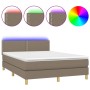 Boxspringbett mit Matratze und LED-Leuchten taupegrauer Stoff 140x190 cm von vidaXL, Betten und Lattenroste - Ref: Foro24-313...