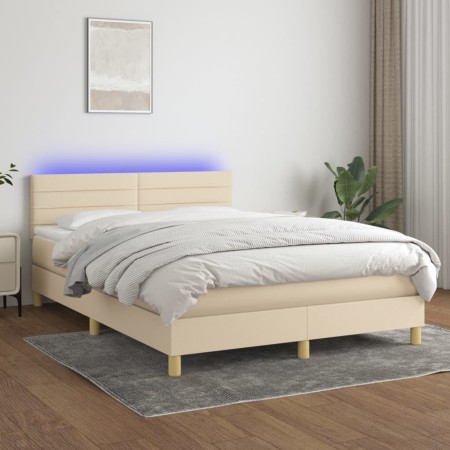 Cama box spring colchón y luces LED tela crema 140x190 cm de vidaXL, Camas y somieres - Ref: Foro24-3133794, Precio: 456,34 €...