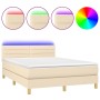 Cama box spring colchón y luces LED tela crema 140x190 cm de vidaXL, Camas y somieres - Ref: Foro24-3133794, Precio: 456,34 €...