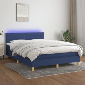 Boxspringbettmatratze und LED-Leuchten aus blauem Stoff 140x190 cm von vidaXL, Betten und Lattenroste - Ref: Foro24-3133795, ...