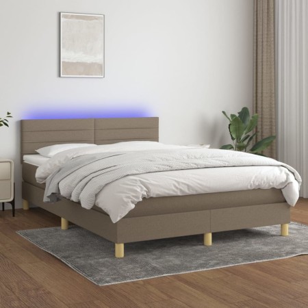 Boxspringbett mit Matratze und LED-Leuchten taupegrauer Stoff 140x190 cm von vidaXL, Betten und Lattenroste - Ref: Foro24-313...