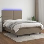 Box spring bed with mattress and LED lights taupe gray fabric 140x190 cm by vidaXL, Beds and slatted bases - Ref: Foro24-3134...