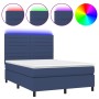 Cama box spring colchón y luces LED tela azul 140x190 cm de vidaXL, Camas y somieres - Ref: Foro24-3134955, Precio: 520,49 €,...