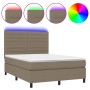 Boxspringbett mit Matratze und LED-Leuchten taupegrauer Stoff 140x190 cm von vidaXL, Betten und Lattenroste - Ref: Foro24-313...