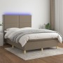 Box spring bed with mattress and LED lights taupe gray fabric 140x190 cm by vidaXL, Beds and slatted bases - Ref: Foro24-3135...