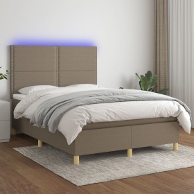 Boxspringbett mit Matratze und LED-Leuchten taupegrauer Stoff 140x190 cm von vidaXL, Betten und Lattenroste - Ref: Foro24-313...