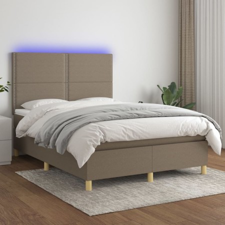 Cama box spring colchón y luces LED tela gris taupe 140x190 cm de vidaXL, Camas y somieres - Ref: Foro24-3135353, Precio: 541...