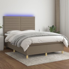 Boxspringbett mit Matratze und LED-Leuchten taupegrauer Stoff 140x190 cm von vidaXL, Betten und Lattenroste - Ref: Foro24-313...