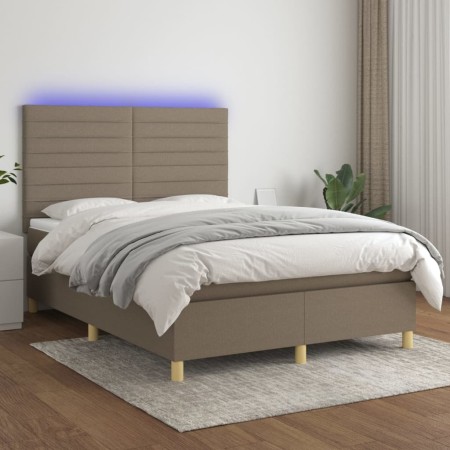 Cama box spring colchón y luces LED tela gris taupe 140x190 cm de vidaXL, Camas y somieres - Ref: Foro24-3135513, Precio: 550...