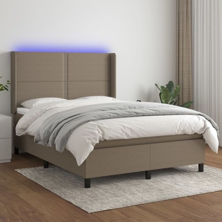 Boxspringbett mit Matratze und LED-Leuchten taupegrauer Stoff 140x190 cm von vidaXL, Betten und Lattenroste - Ref: Foro24-313...