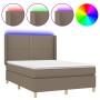 Boxspringbett mit Matratze und LED-Leuchten taupegrauer Stoff 140x190 cm von vidaXL, Betten und Lattenroste - Ref: Foro24-313...