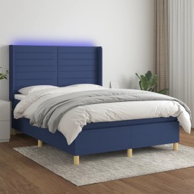 Boxspringbettmatratze und LED-Leuchten aus blauem Stoff 140x190 cm von vidaXL, Betten und Lattenroste - Ref: Foro24-3138955, ...