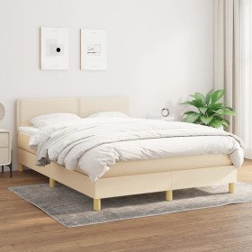 Box spring bed with cream fabric mattress 140x190 cm by vidaXL, Beds and slatted bases - Ref: Foro24-3140534, Price: 447,86 €...