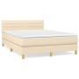 Box spring bed with cream fabric mattress 140x190 cm by vidaXL, Beds and slatted bases - Ref: Foro24-3140694, Price: 451,58 €...