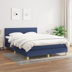 Cama box spring con colchón tela azul 140x190 cm de vidaXL, Camas y somieres - Ref: Foro24-3140695, Precio: 402,99 €, Descuen...