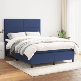 Box spring bed with blue fabric mattress 140x190 cm by vidaXL, Beds and slatted bases - Ref: Foro24-3141855, Price: 516,36 €,...