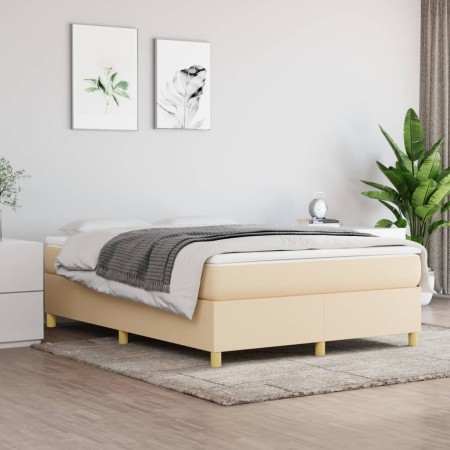 Box spring bed with cream fabric mattress 140x190 cm by vidaXL, Beds and slatted bases - Ref: Foro24-3144519, Price: 400,34 €...