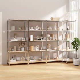 5-level shelf, 4 units, steel, plywood, silver by vidaXL, Industrial shelving - Ref: Foro24-3154156, Price: 130,67 €, Discoun...