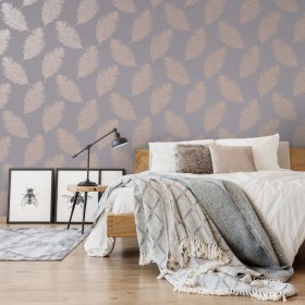 DUTCH WALLCOVERINGS Tapete mit kriechenden Federn in Grau und Roségold von DUTCH WALLCOVERINGS, Bemaltes Papier - Ref: Foro24...