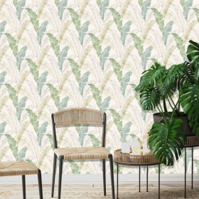 DUTCH WALLCOVERINGS Papel pintado hojas tropicales gris y verde de DUTCH WALLCOVERINGS, Papel pintado - Ref: Foro24-437386, P...