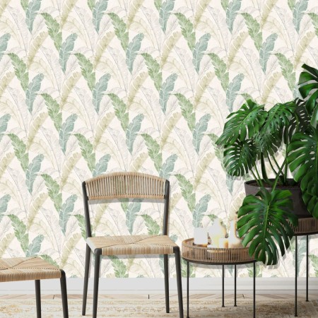 DUTCH WALLCOVERINGS Gray and green tropical leaf wallpaper by DUTCH WALLCOVERINGS, Painted paper - Ref: Foro24-437386, Price:...