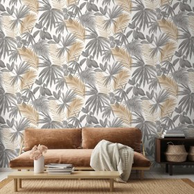 DUTCH WALLCOVERINGS Papel de pared palmetas salvajes gris y beige de DUTCH WALLCOVERINGS, Papel pintado - Ref: Foro24-437379,...